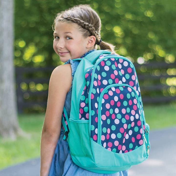 Magnolia – wholesale Ryggsäck - Barn – Teal Navy Party Polka Dot Laptop och skola ryggsäck1