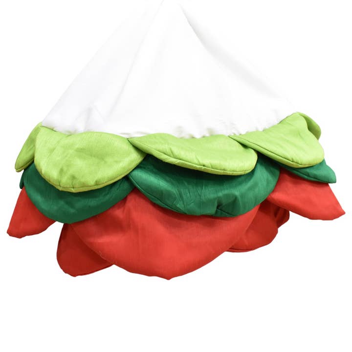 54" White Tree Skirt w/ Lt Green, Green, Red Rounded Edge Bo for wholesale by David Christopher's Collection