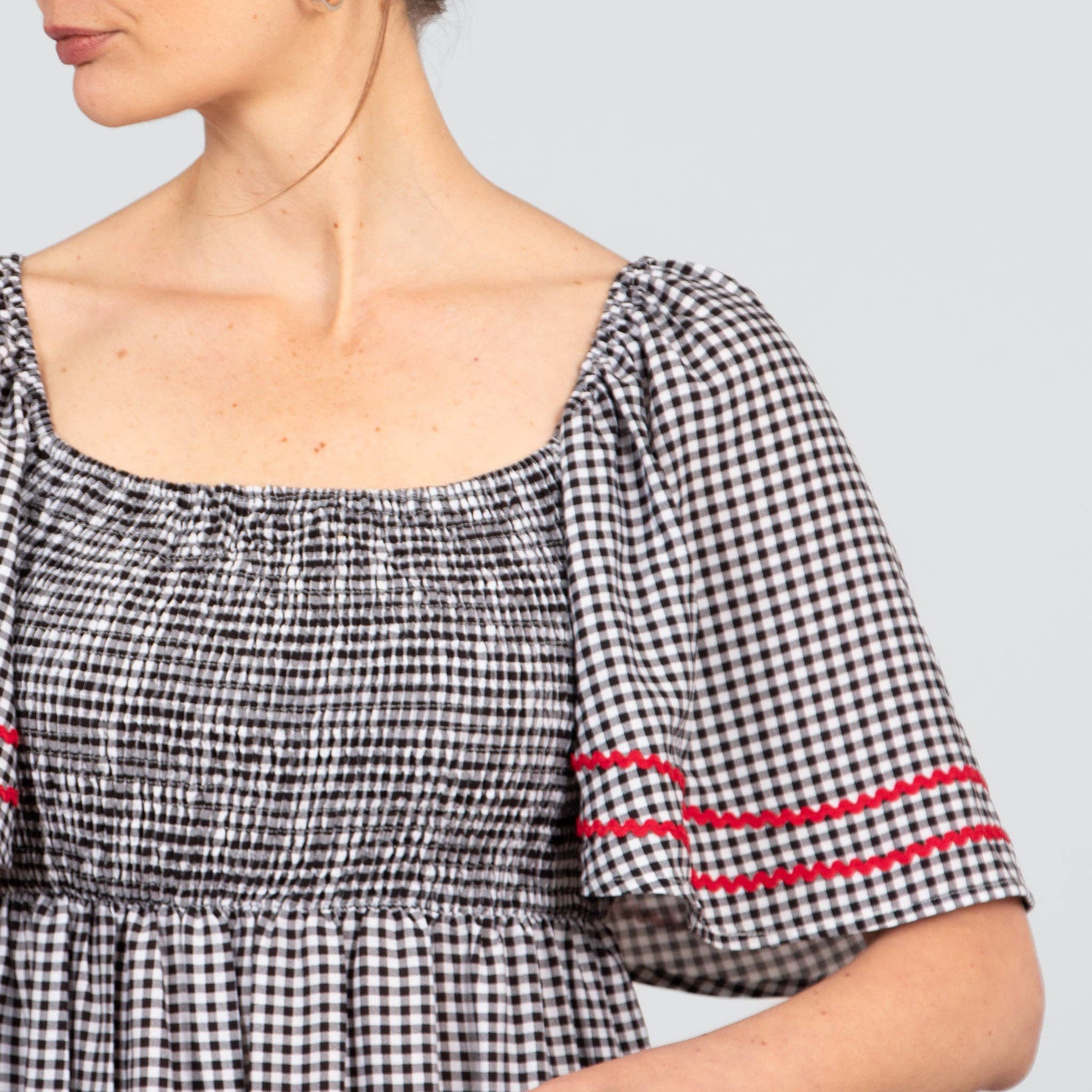 Sarta – Großhandel Kleid – Damen – Briar Milkmaid Maxikleid - Schwarz, Gingham3