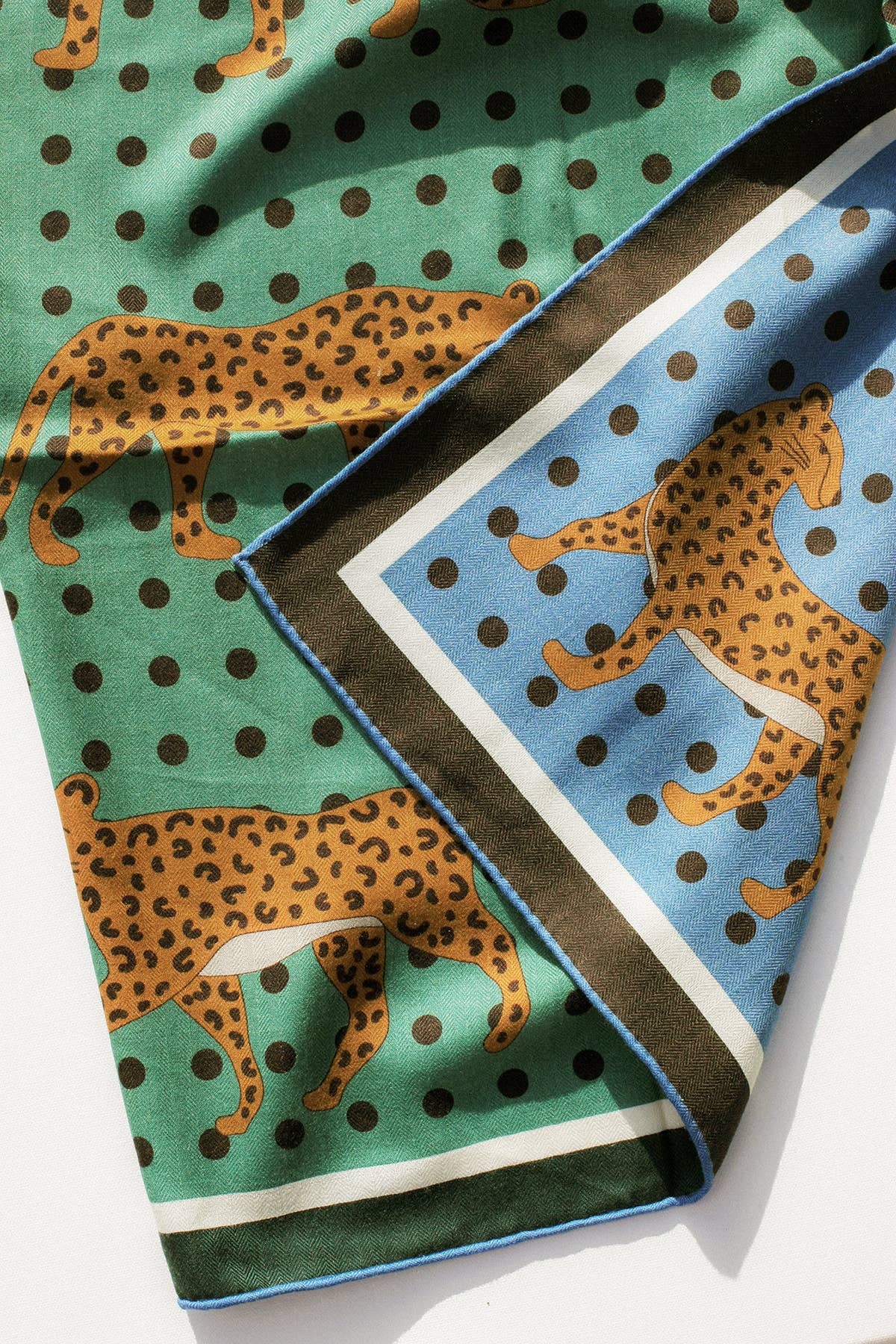 Jessie Zhao New York – Cachecol - Mulher por atacado – Cachecol de Lã e Seda de Dupla Face do Jardim dos Leopardos Azuis12