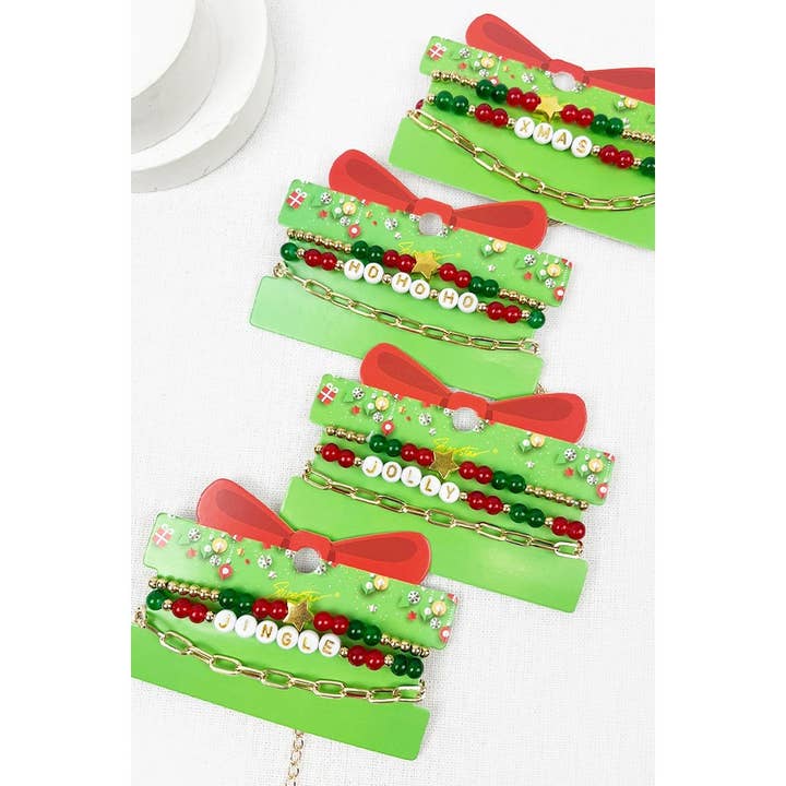 MIX COLOR Christmas Words Stretch Bracelet with Chain for wholesale on Faire