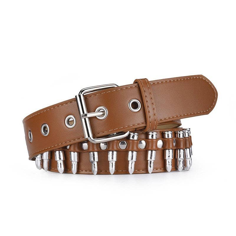 FurDecoration - Wholesale Belt - Women's - Punk Style Wide Leather Belt with Bullet Detail1