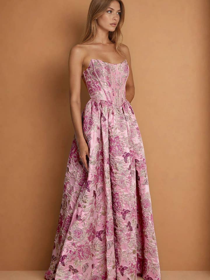 Long Pink Corset Prom Dress for wholesale by Kos Couture