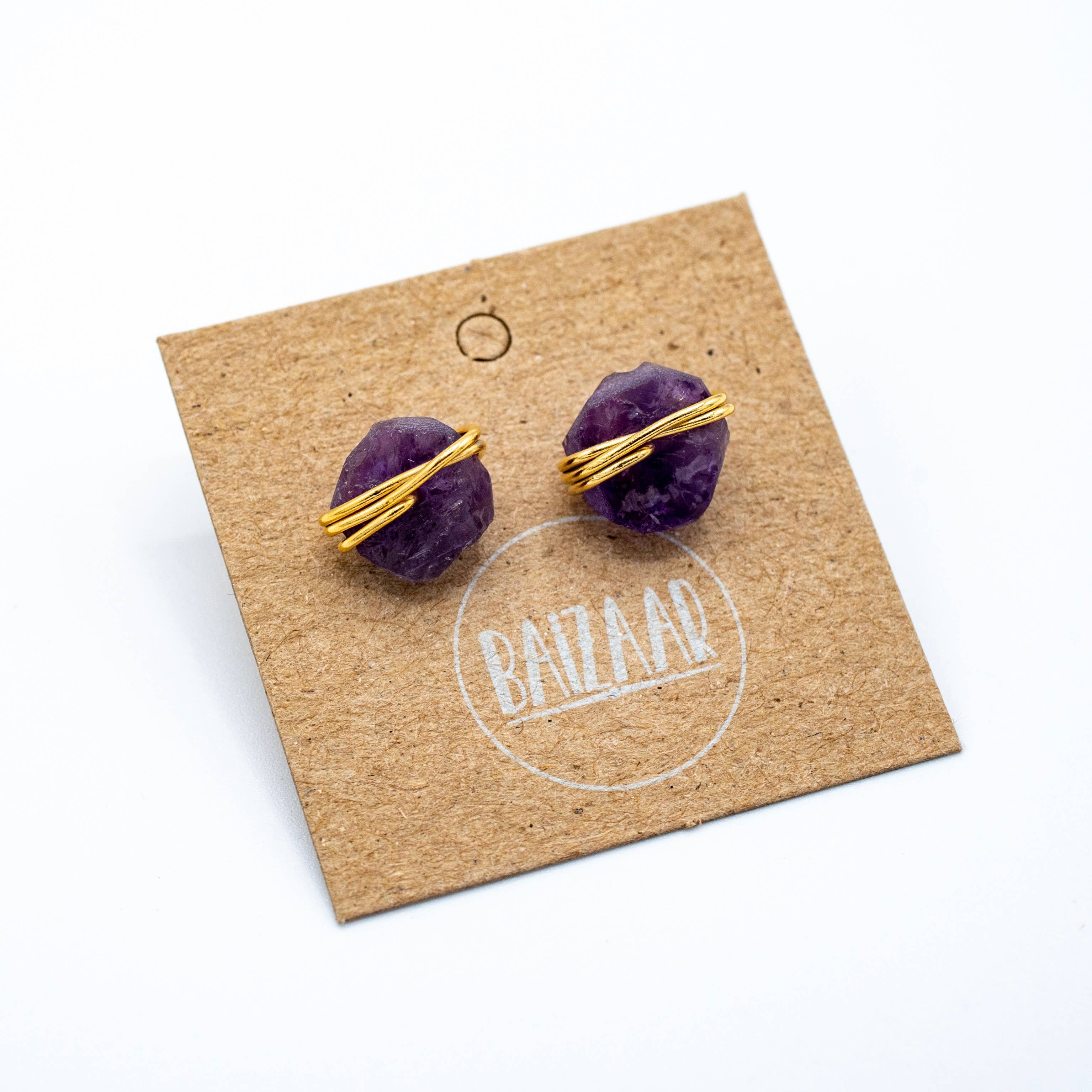 Baizaar - Venta al por mayor Pendientes de botón/aretes de poste - Pendientes de botón de piedra en bruto envuelta - ¡Un regalo estupendo!9