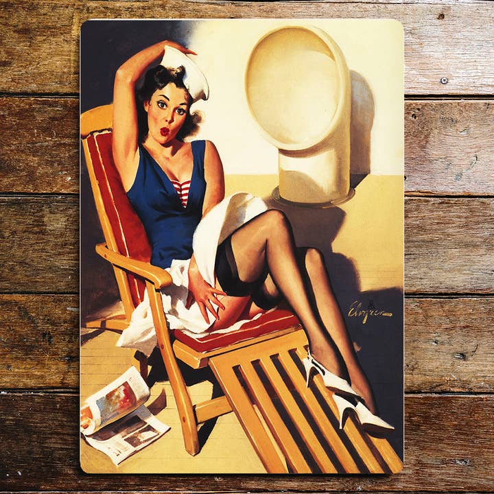 Pin Up Girl Sailor Ship Sunbathe - Metal Wall Sign for wholesale by The British Metal Signs Company