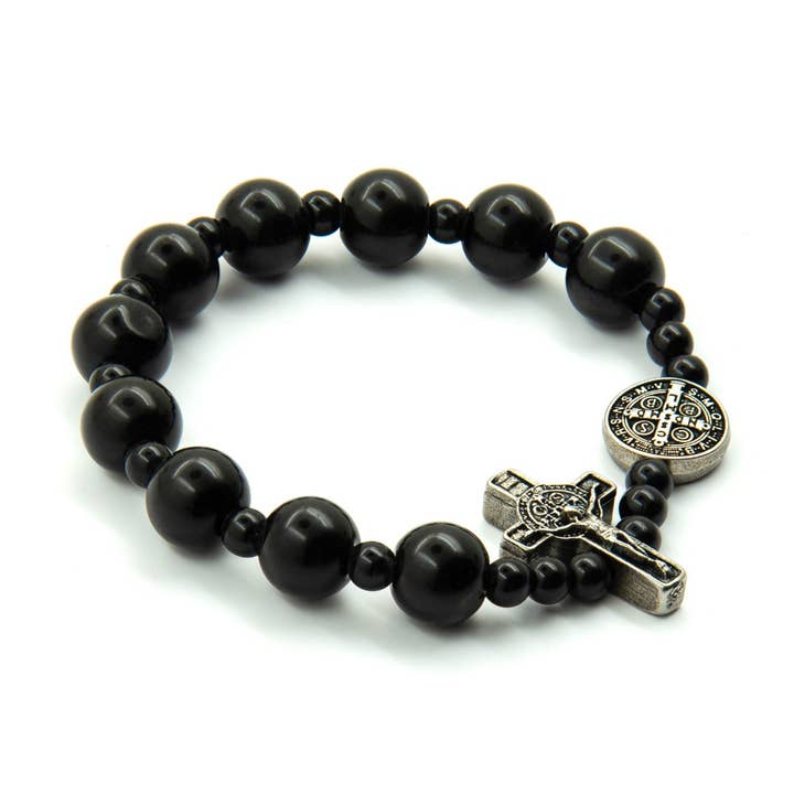 Rosary Decade-Bracelet St Benedict & Crucifix (Small Black) for wholesale by Catholica Shop
