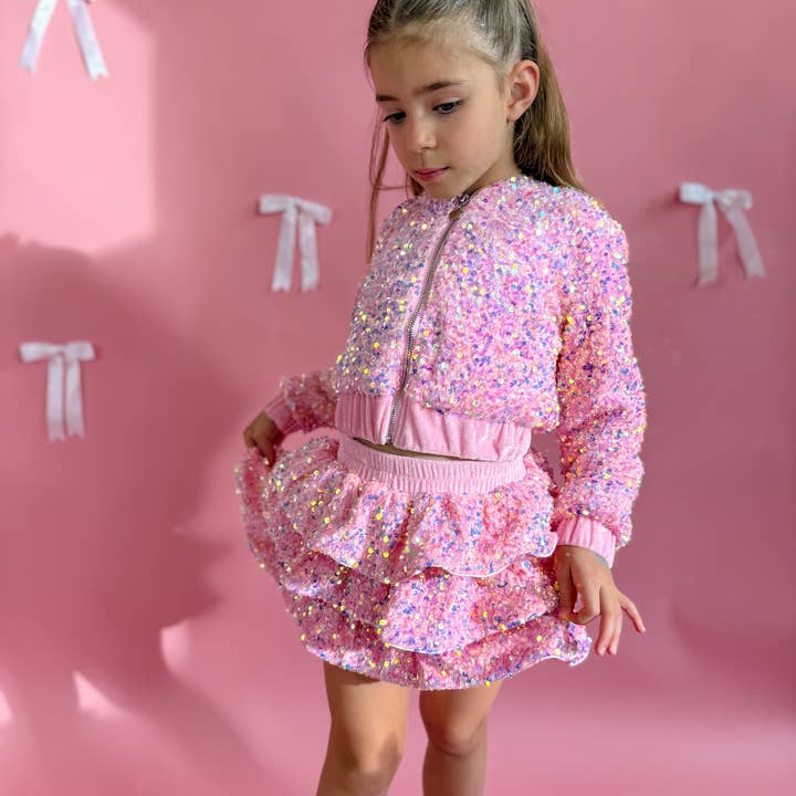 Ellie and Mila - Venta al por mayor Conjunto de camiseta y pantalón - Niños - Conjunto de dos piezas rosa con lentejuelas2