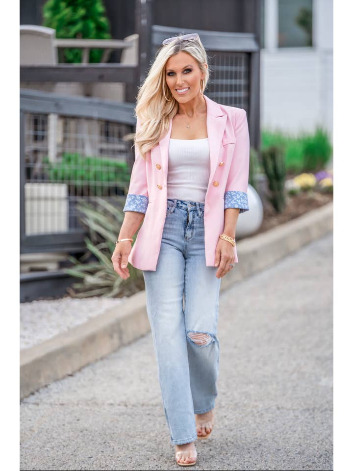 Cocoplum - Wholesale Blazer - Women's - Women's Pink Floral Lined Blazer3