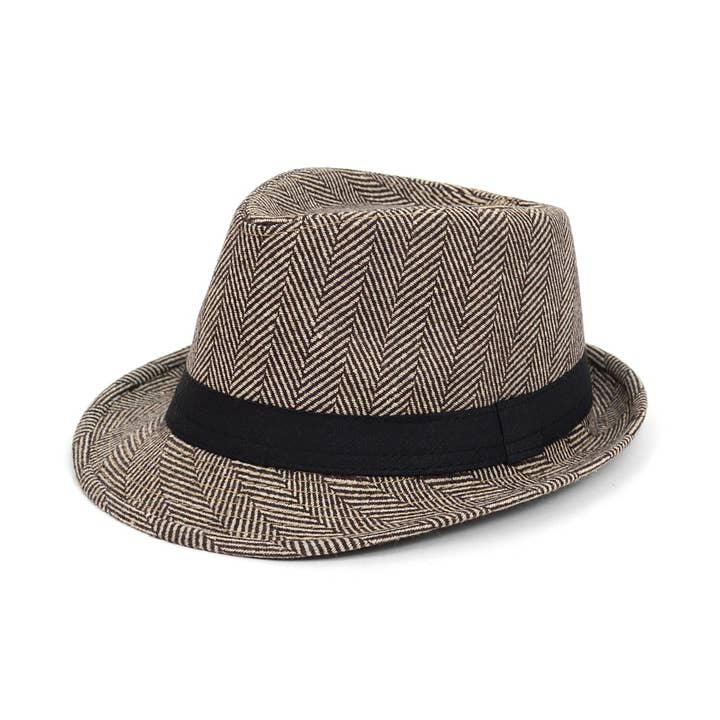 Selini New York - Wholesale Fedora - Men's - Fall/Winter Brown & Beige Herringbone Trilby Fedora Hat