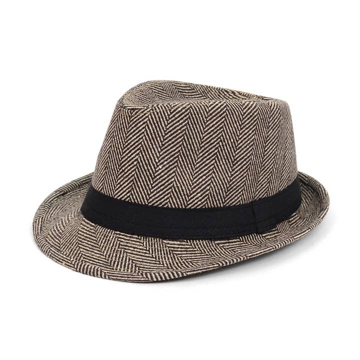 Selini New York - Vente Chapeau en feutre – homme - Chapeau Trilby Fedora Marron & Beige à chevrons Automne/Hiver0