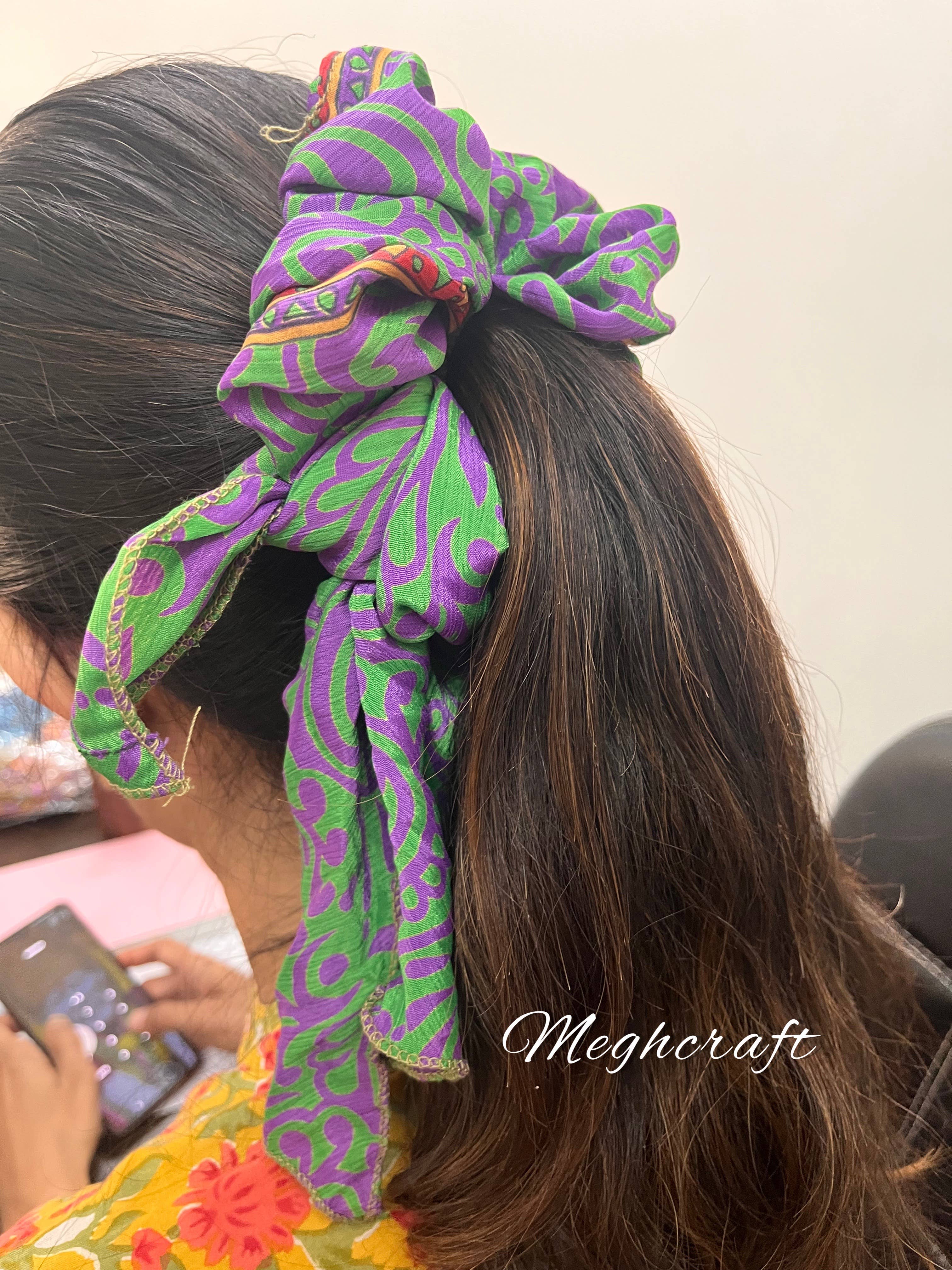 Meghcraft - Wholesale Scrunchie - Women's - Silk Scrunchies with Ribbon, Indian Vintage Recycled Sari8