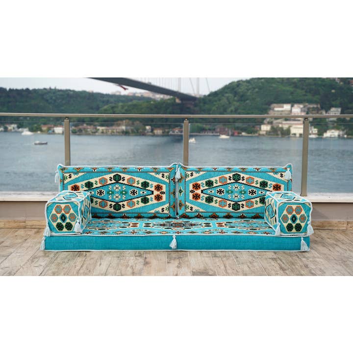 4'' Thickness Arabic Sofa Set, Turquoise Oriental Sofa, Corner Floor Sofa Seating Set, Floor Cushions, Single Sofa Sets, Living Room Sofa for wholesale by Arabic Sofa