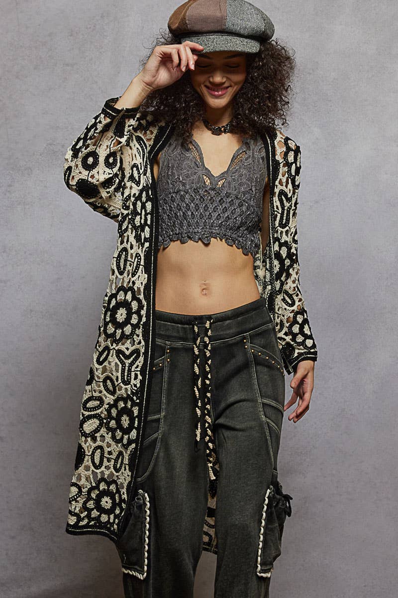 Pol Clothing - Vente Cardigan – femme - Cardigan en maille crochet à manches longues et col en V9