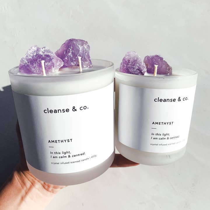 Cleanse & Co. - Wholesale Jar/Filled Candle - Amethyst Intention Crystal Candle - calm & centred2