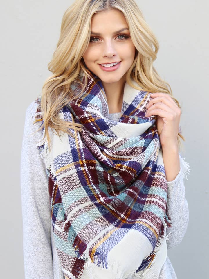 Fringed Plaid Scarf for wholesale by MYS Wholesale Inc