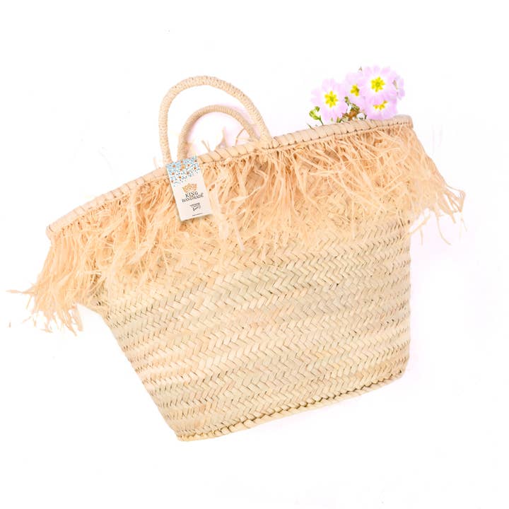 Cabas en paille bohème à franges - Panier de plage en raphia tressé à la main pour la vente par King Of Handmade