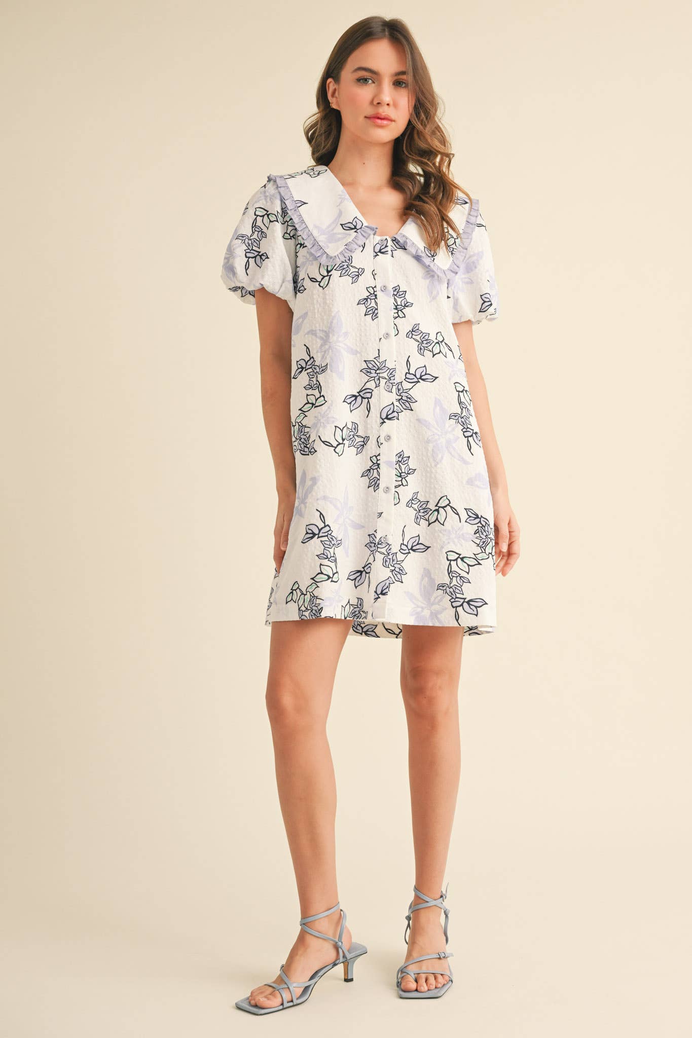 &MERCI - Wholesale Dress - Women's - DOLL COLLAR BUTTON DOWN FLORAL MINI DRESS MDR387923