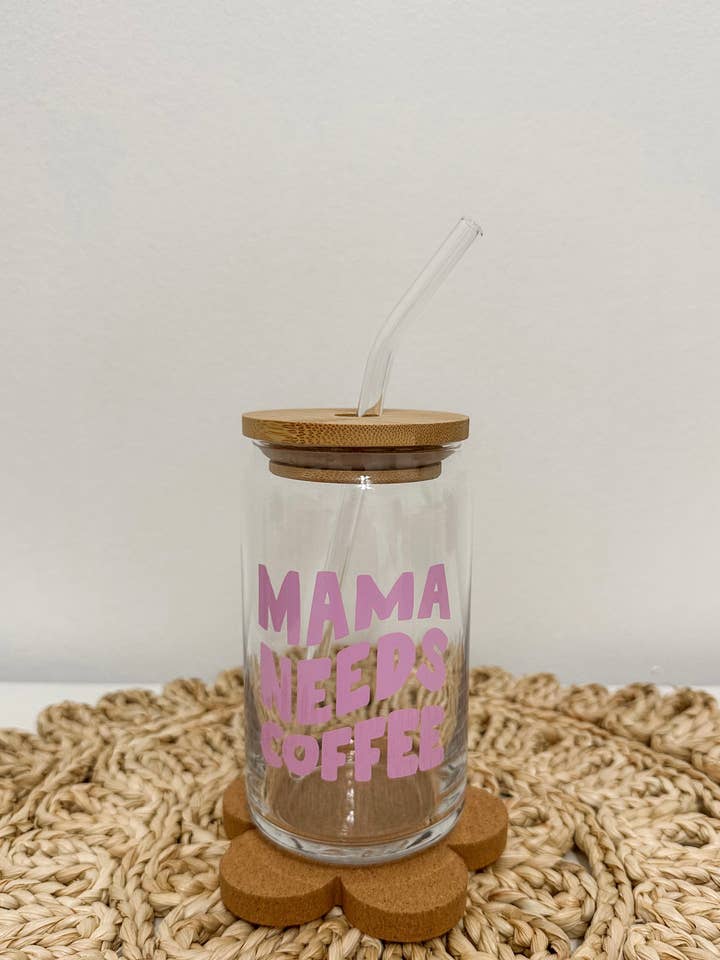 Mama Needs Coffee Beer Can Glass for wholesale by Ivory Honey Designs