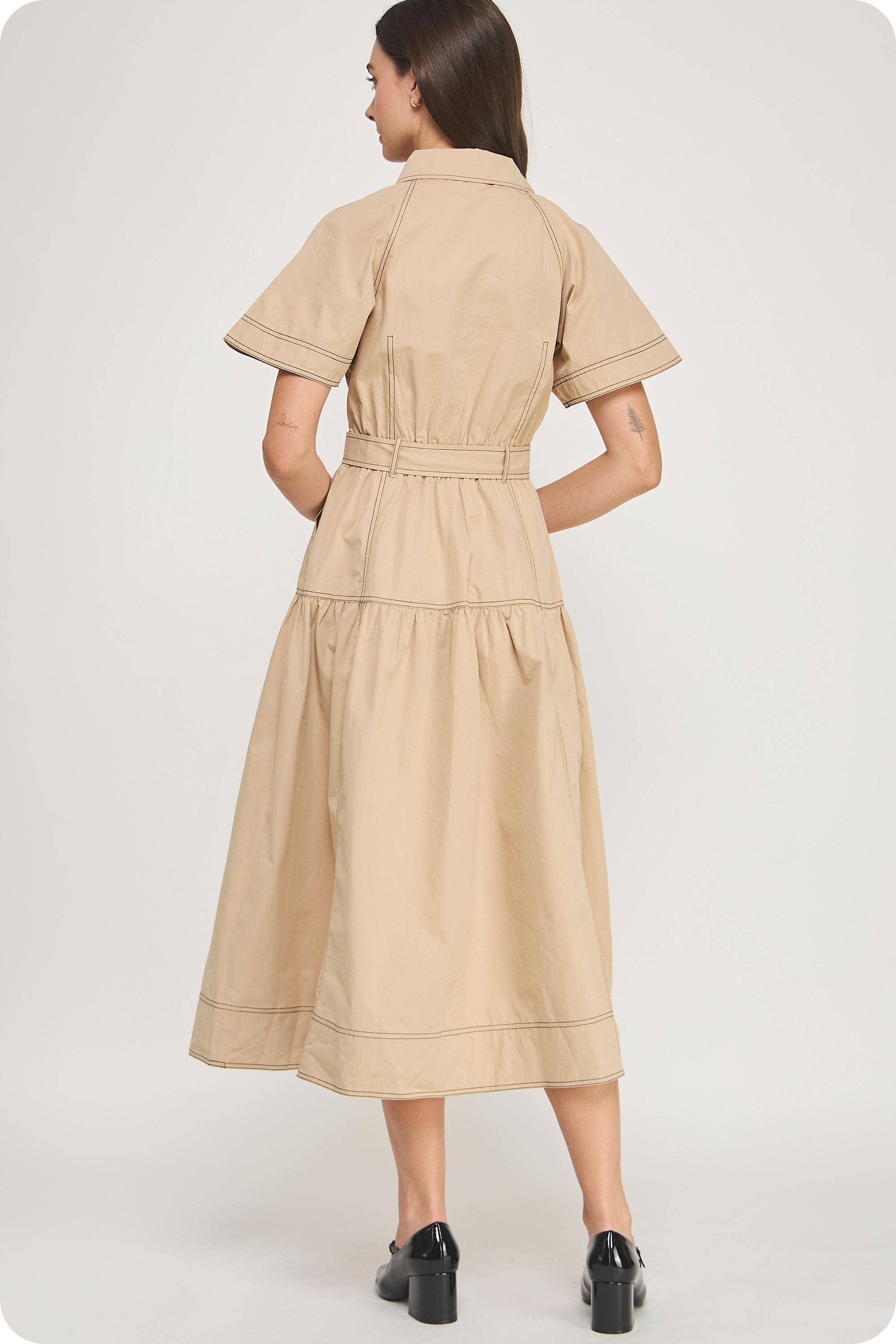 Strut & Bolt - Vente Robe – femme - Robe midi en popeline à col surpiqué19