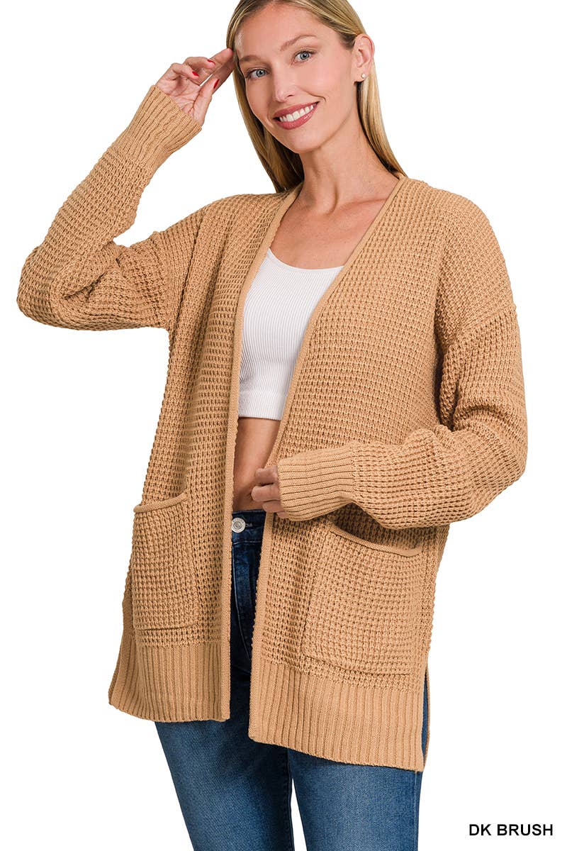 42POPS – Engroshandel Cardigan - Dame – ,,,..Lav Gauge Vaffel Åben Cardigan Sweater10