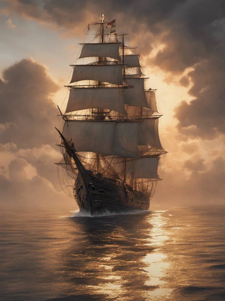 Photographie de voilier vintage au coucher du soleil II pour la vente par Keep Calm Collection