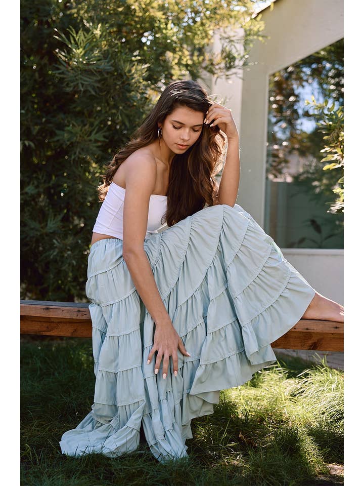 RAISONNEL - Wholesale Skirt - Women's - Elasticated Waist Tiered Maxi Skirt - RS103511