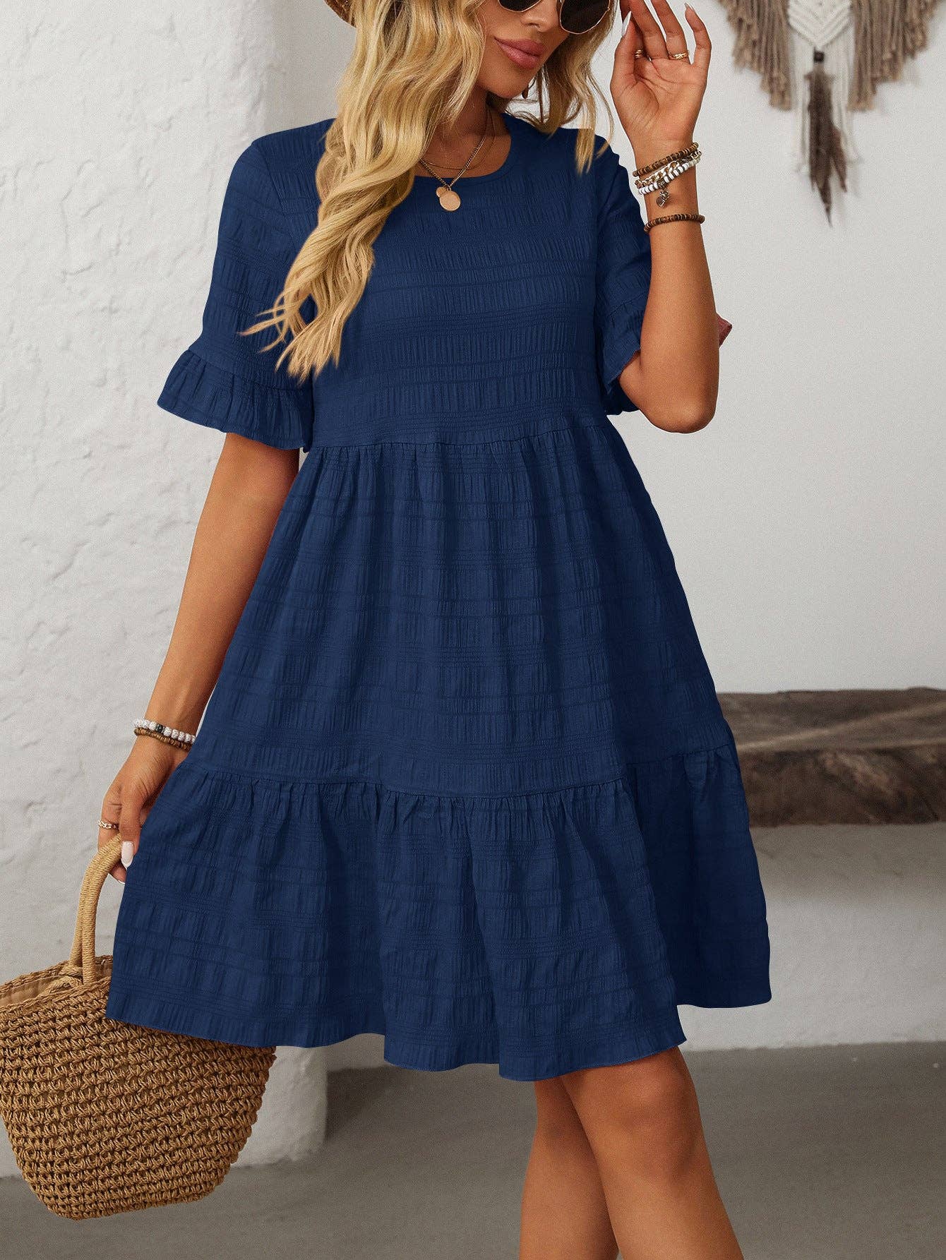 Lovesoft - Wholesale Dress - Women's - Women Ruffle Sleeve A Line Tiered Flowy Casual Trendy Mini Dress12
