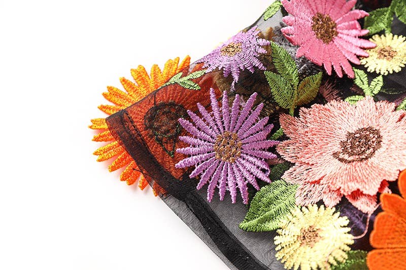 Black SK016 Fresh Daisy & Sunflower Lace High Waist Skirt for wholesale on Faire9