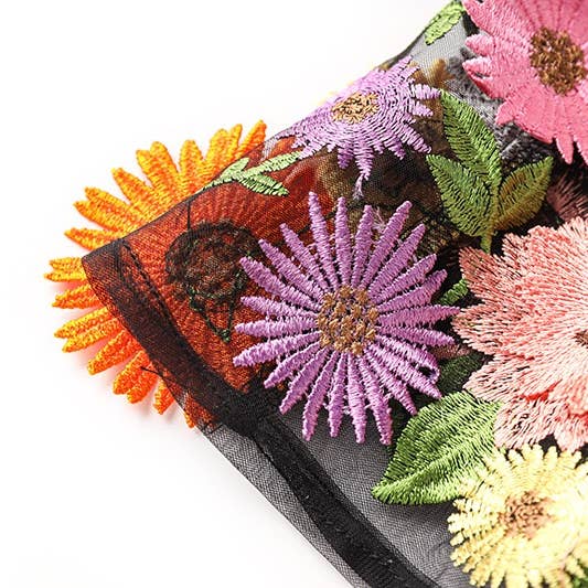 Black SK016 Fresh Daisy & Sunflower Lace High Waist Skirt for wholesale on Faire9