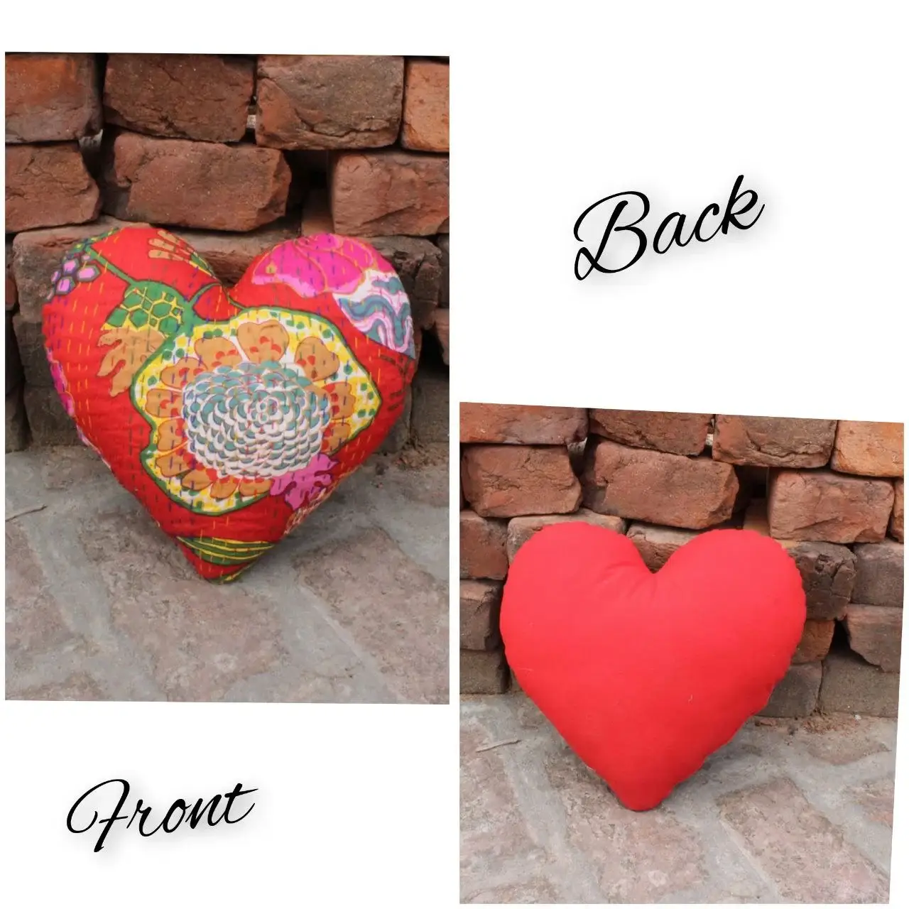 Bhawana Handicrafts - Wholesale Throw/Decorative Pillow - 5 Piece Lot, Handmade Heart Throw Pillow Kantha Pillow With 7