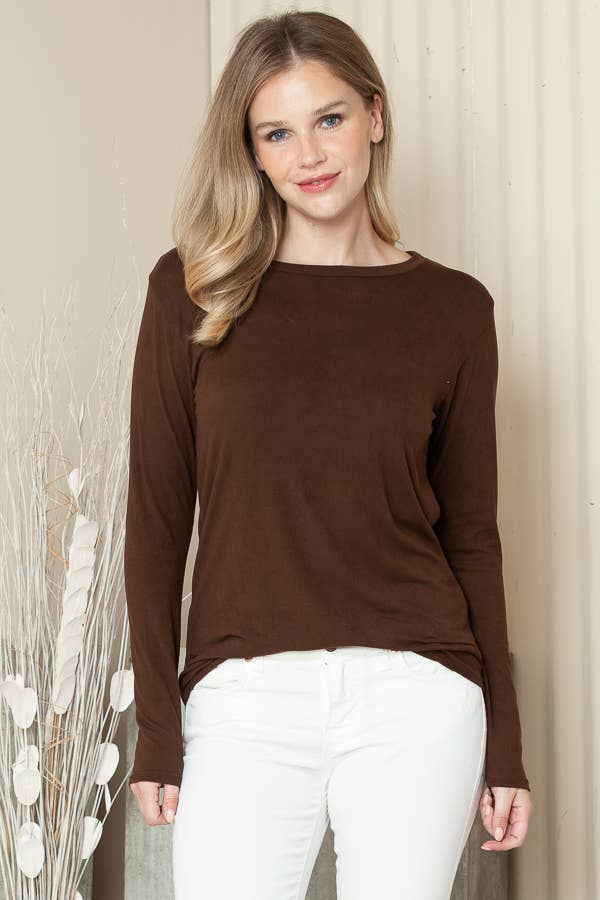 Burgundy Apparel - Vente Tunique – femme - NOUVEAU HAUT BASIQUE À MANCHES LONGUES AVEC BAS ARRONDI SOLIDE28