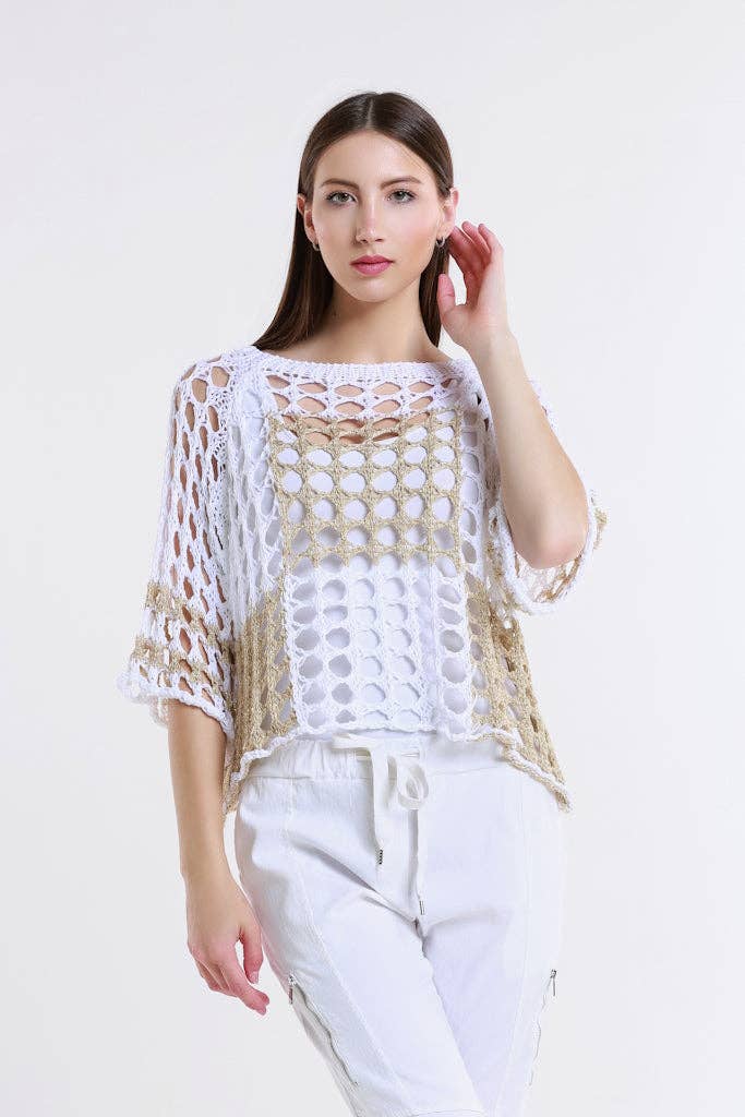 TINA Stephens Italy/Tees By Tina - Wholesale Knit Sweater - Women's - Sparkle Doris Ballet Slv 2 Tone Square Knit (BQ906P)9