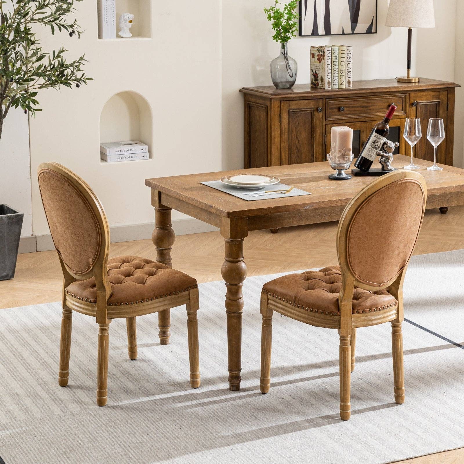 BlakOutlet - Vente Chaises - Ensemble de 2 chaises de salle à manger antiques en bois massif de style français15