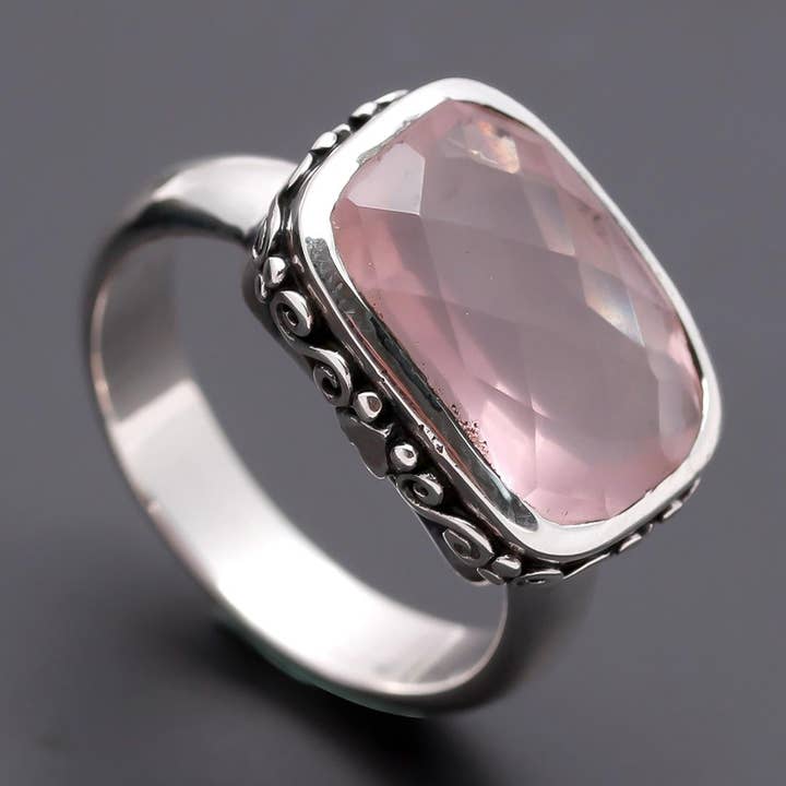 AG 925 JEWELLERY - Wholesale Cocktail/Statement Ring - 925 Silver Rose Quartz Statement Ring0