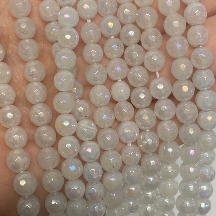 The Bead Bazaar - Wholesale Beads - 6mm Iridescent White Beads 8mm Bright Rainbow Beads, 10mm Multi Color Faceted Jade Beads, Wholesale Fancy White Bulk Beads For Jewelry Making2