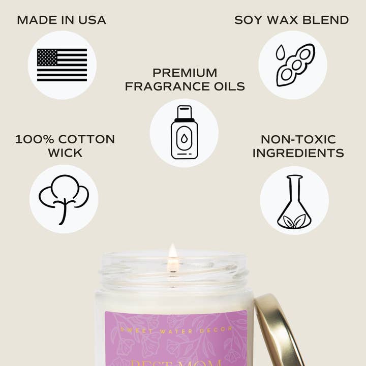 Sweet Water Decor - Wholesale Jar/Filled Candle - Best Mom Ever 9 oz Soy Candle (Gold Foil) - Home Decor/Gifts