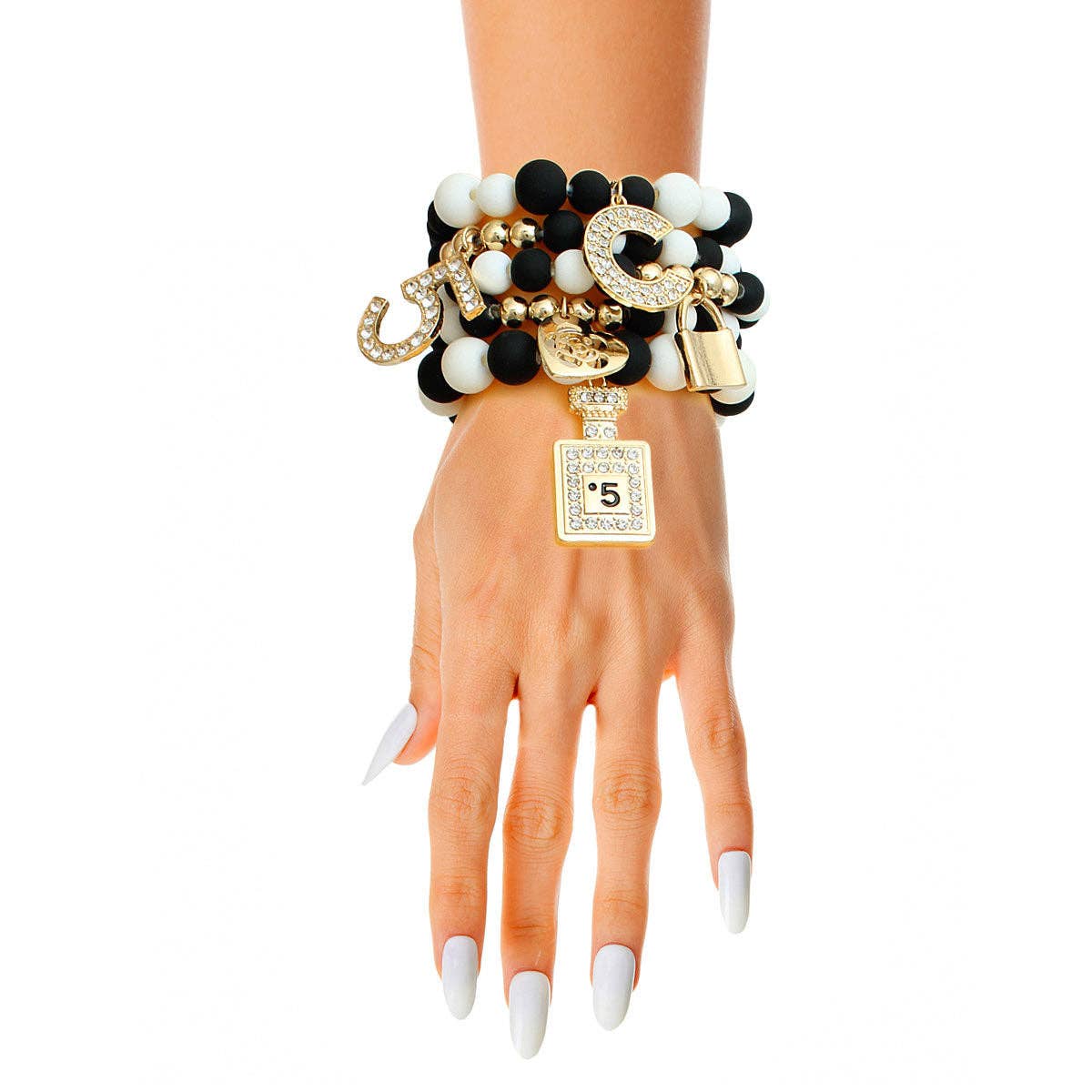 Matte Black and White Boutique Charm Bracelets for wholesale on Faire0
