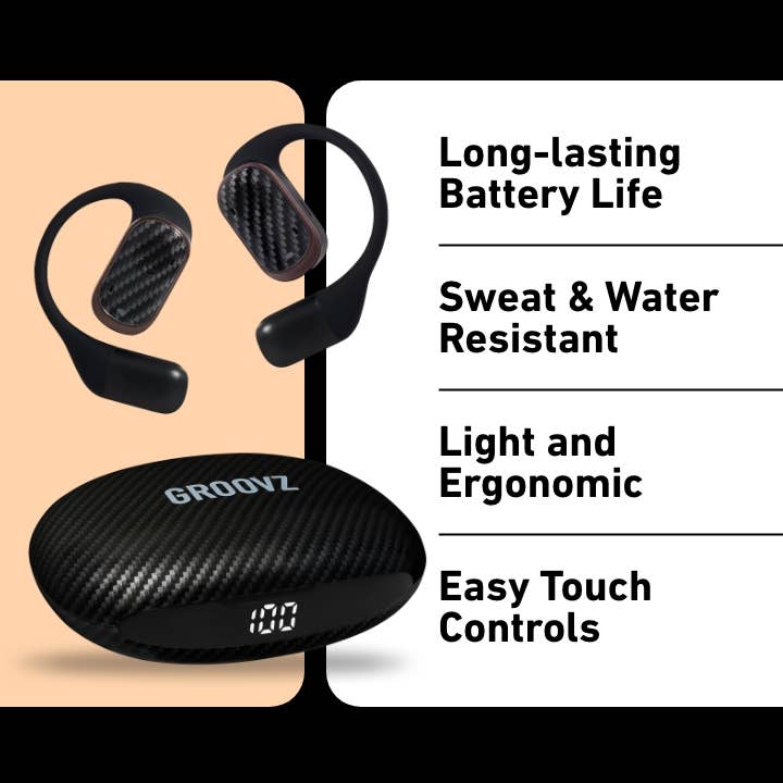 Groovz Audio – wholesale Headphones – Groovz Open-Ear True Wireless Headphones with Smart Battery Display11