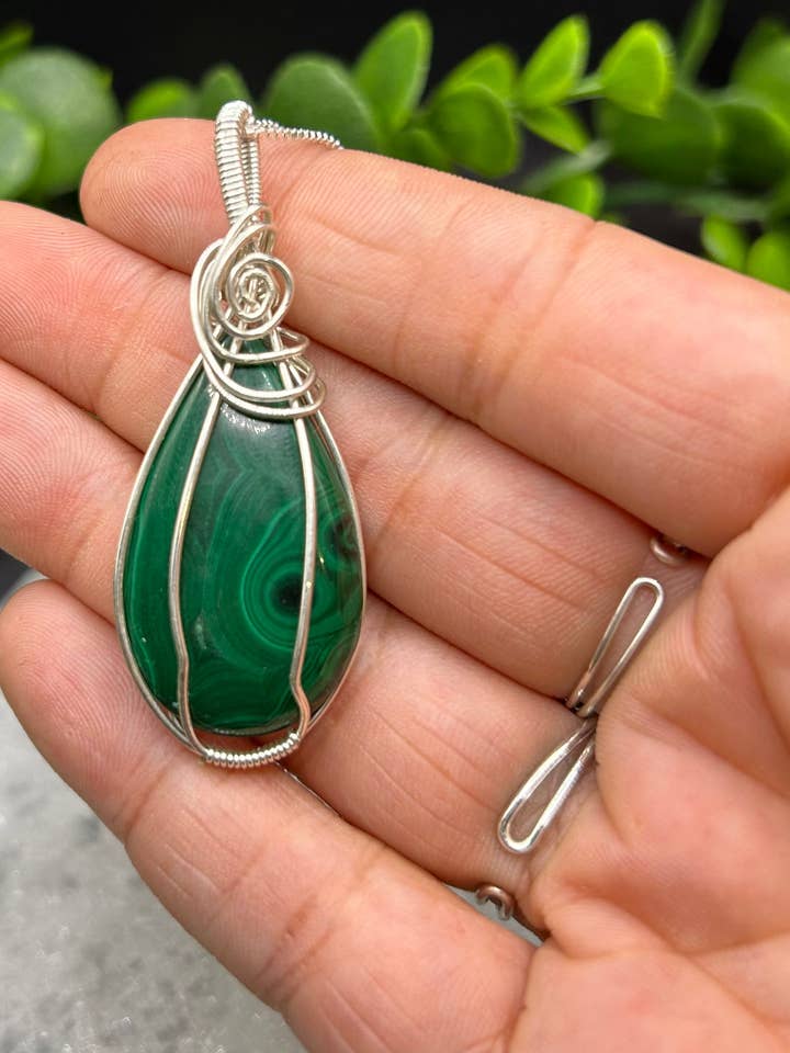 Handcrafted Malachite Sterling Silver Pendant for wholesale by Moonbeam Healing