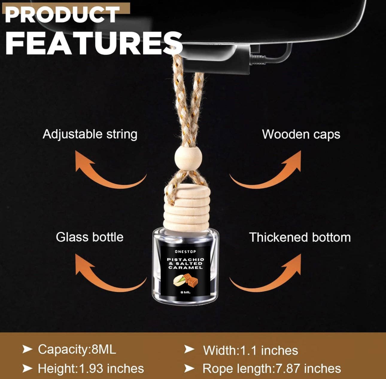 OneStop Candles LLC - Wholesale Car Freshener - Unisex - Pistachio and Salted Caramel Car Air Freshener Diffuser1