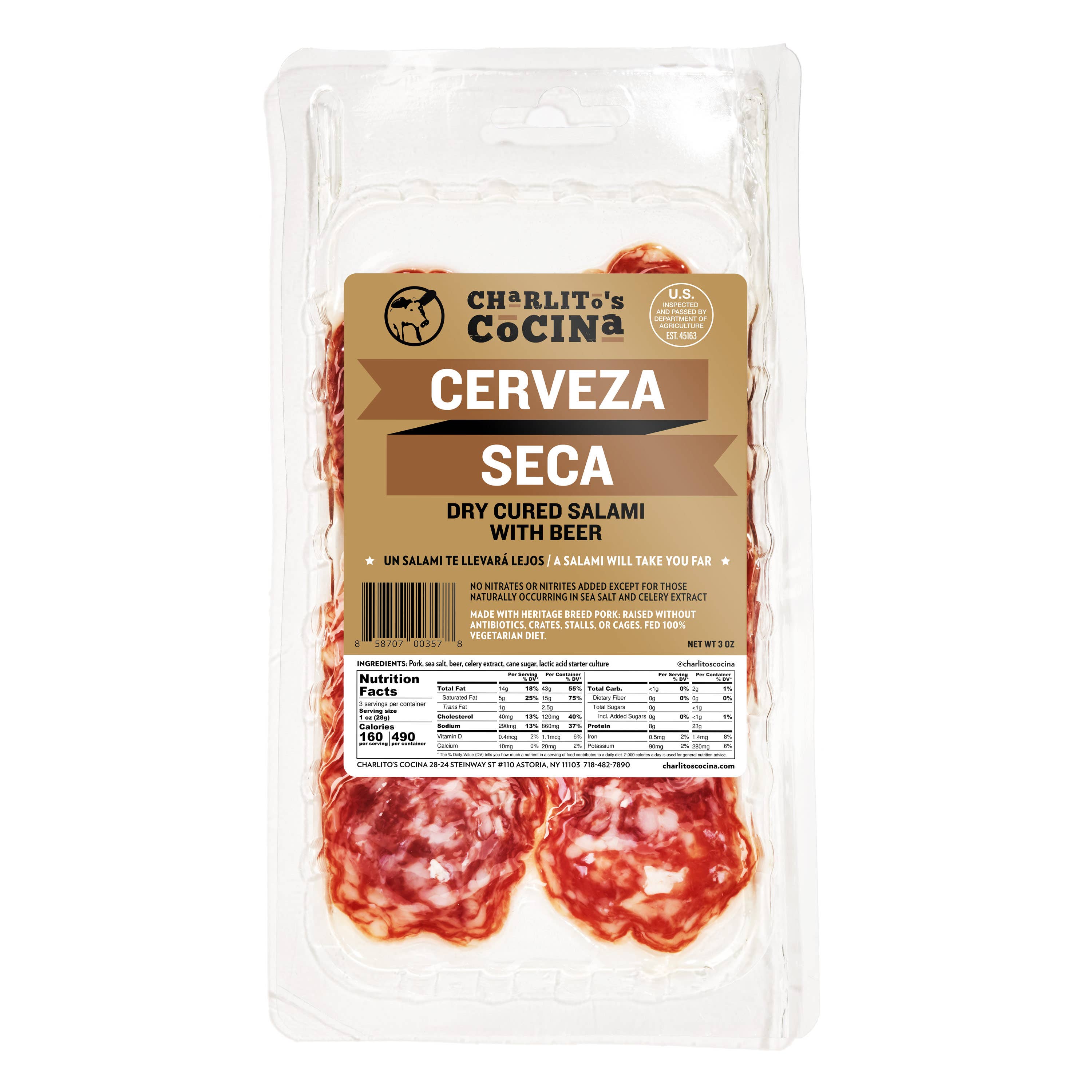Charlito's Cocina - Vendita all'ingrosso Salame - Salame Cerveza Seca a fette con ale di tipo quadruplice belga1