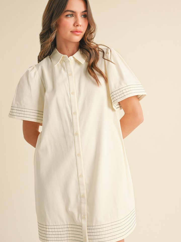 &MERCI - Wholesale Dress - Women's - SHORT SLEEVE BUTTON DOWN MINI DRESS MDR3572
