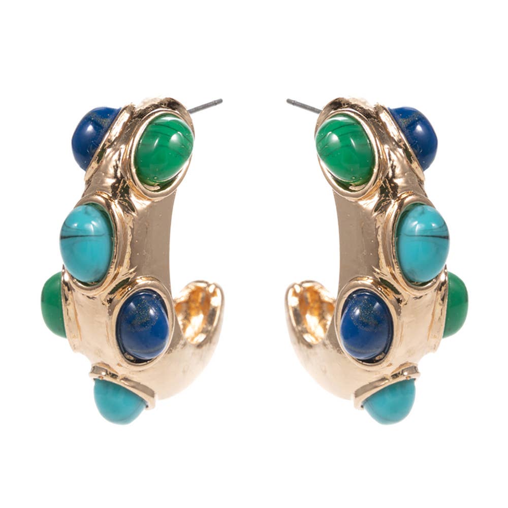 Sensibling Corp. - Wholesale Hoop Earrings - Oval Stone Embellished Chunky Hoop Earrings3