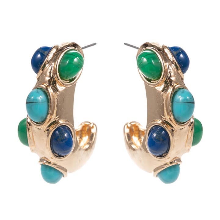 Sensibling Corp. - Wholesale Hoop Earrings - Oval Stone Embellished Chunky Hoop Earrings3