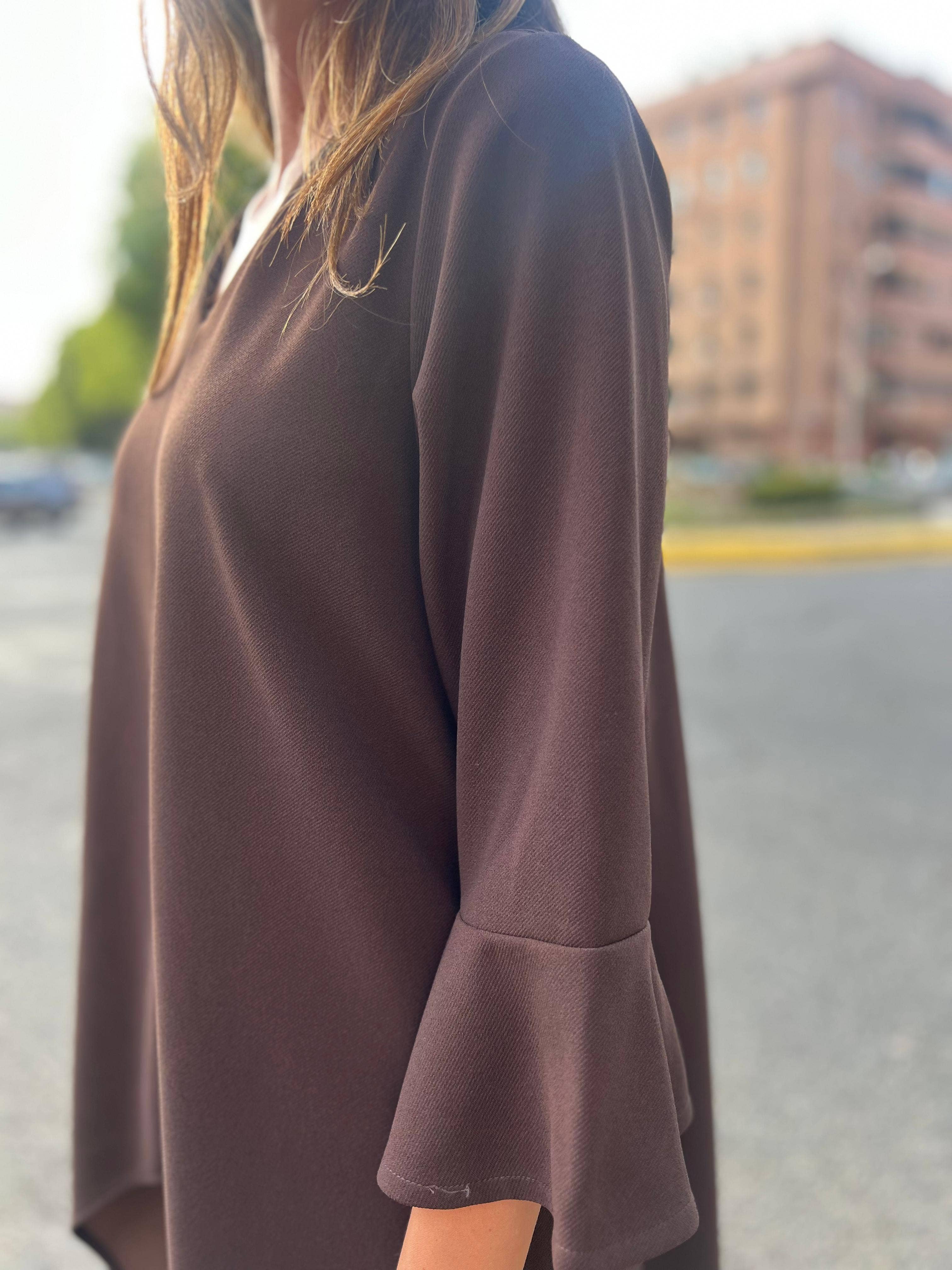 Julie d orleac - Wholesale Top & Pant Set (NOT Loungewear) - Women's - Long tunic and pants set in chocolate brown neocrepe4