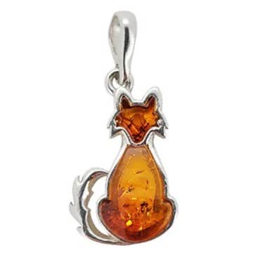 Pendentif chat en ambre cognac et argent sterling pour la vente par Amberman