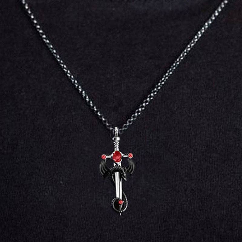 SALINA TRADING INC - Wholesale Pendant/Charm Necklace - Retro Multi-Color Gem Dragon Sword Stainless Steel Chain Necklace for Men2