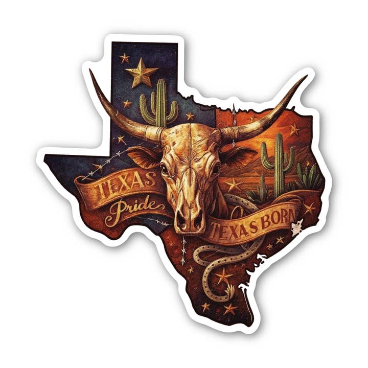 Texas State Sticker | Texas Pride | Vintage Longhorn | Decal for wholesale by PiggyPrintStickers