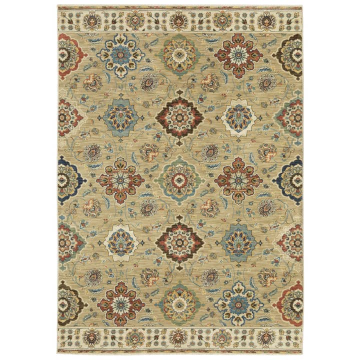 2' X 3' Tan Light Blue And Orange Floral Area Rug With Fringe for wholesale by HomeRoots