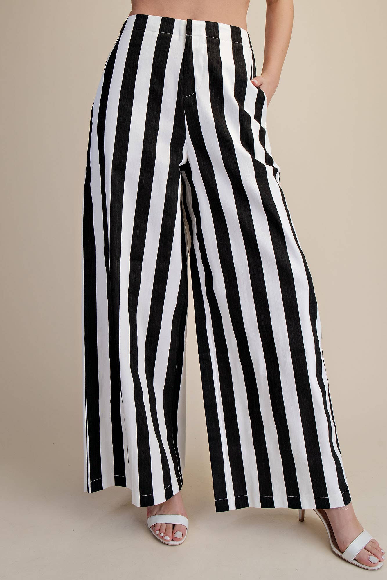 Glam - Wholesale Pants - Women's - Mid-Rise Wide Leg Stripe Pants1
